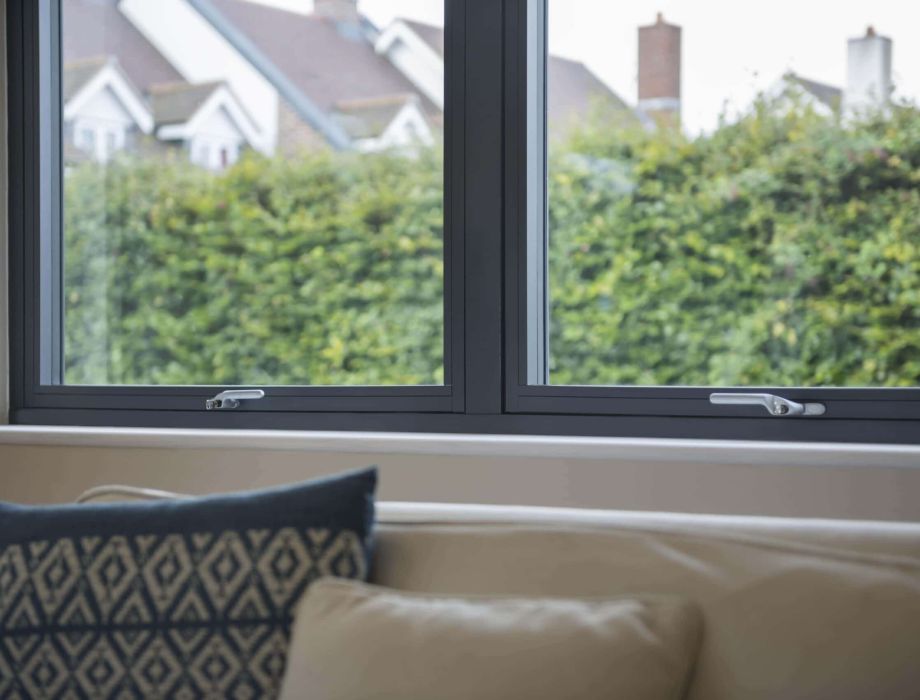 The Residence Collection R7 flush casement windows in Anthracite Grey, in stylish living room