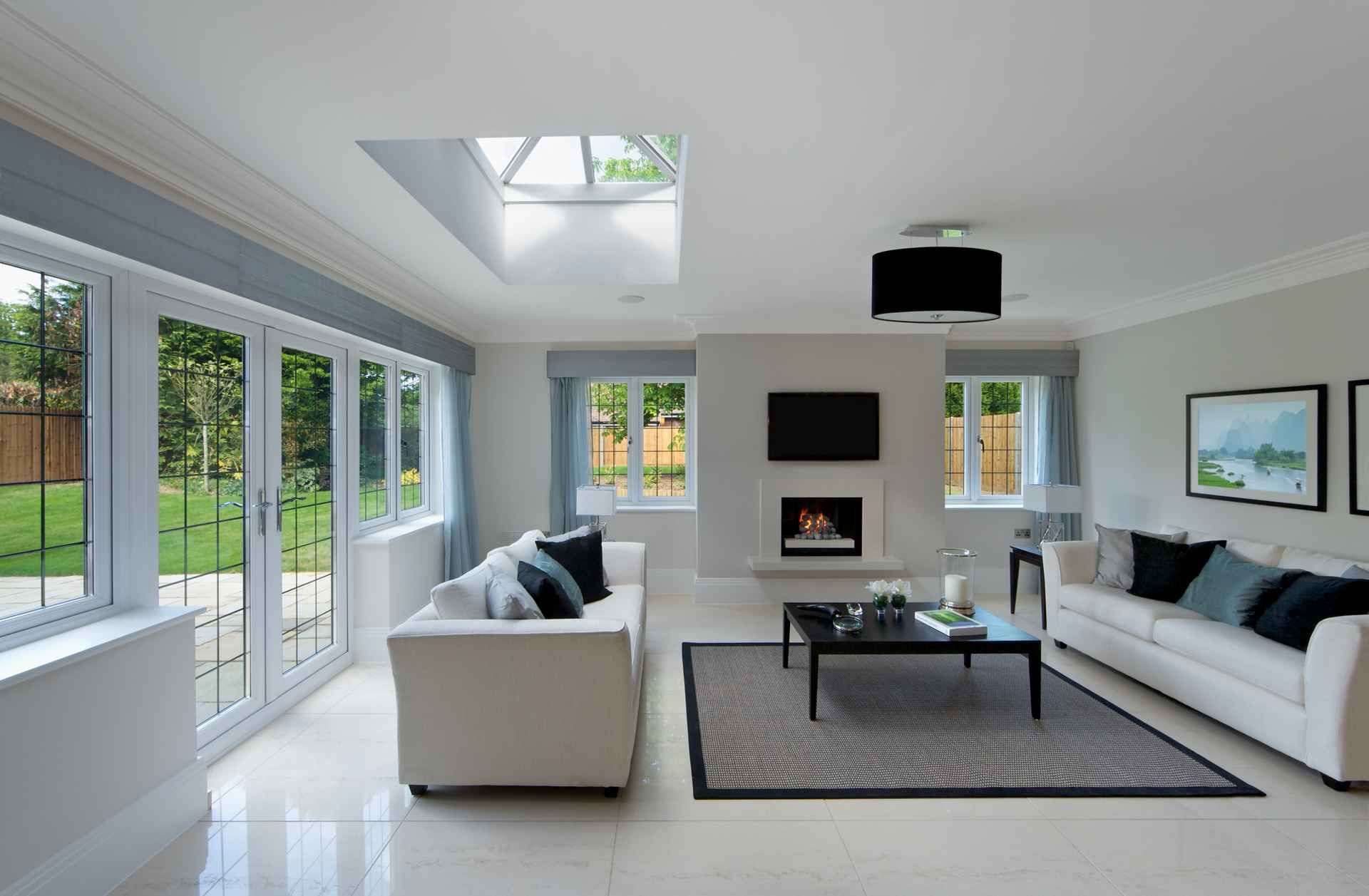 Luxury living room with French doors
