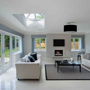 Luxury living room with French doors