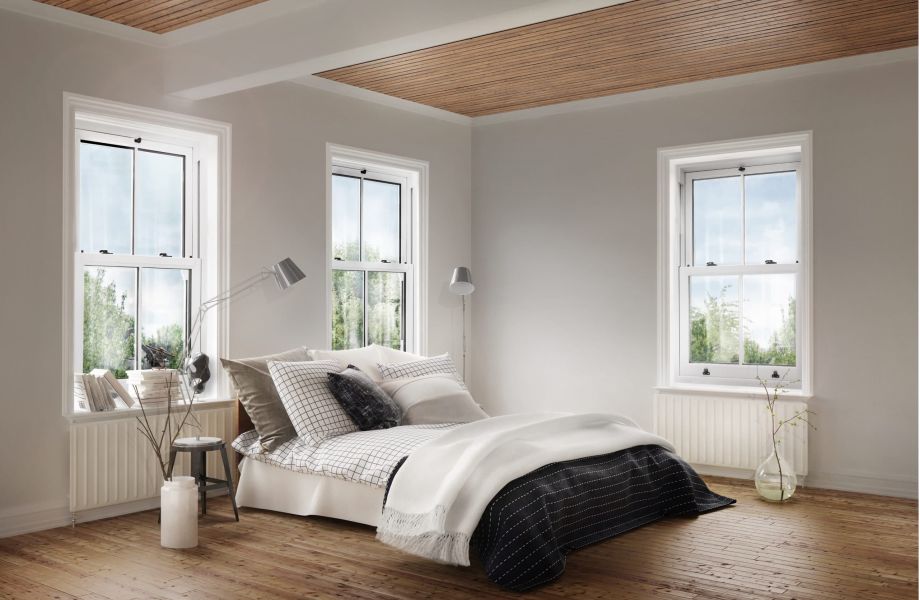 Veka sliding sash window in bright modern bedroom