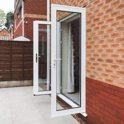White aluminium French door installation - heaton mersey