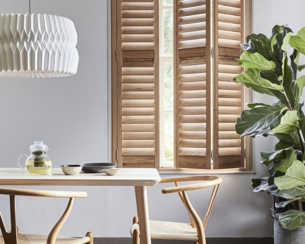 wooden blinds on windows
