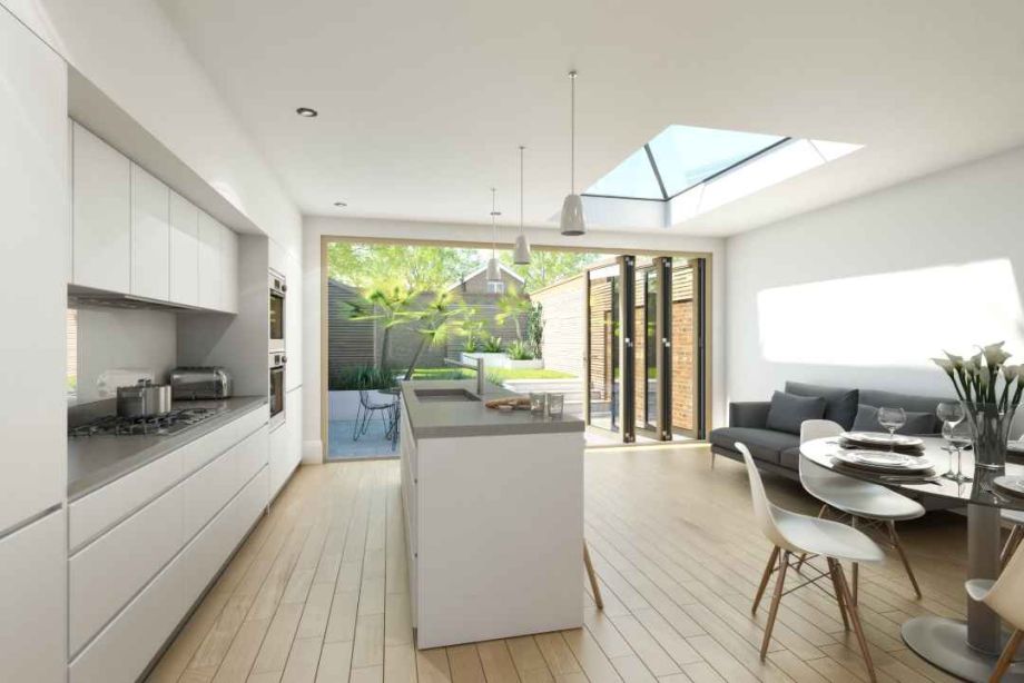 modern extension with aluminium bi-fold doors