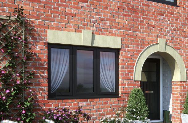 external view of kommerling flush windows in black