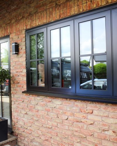 black aluminium windows installation - poynton