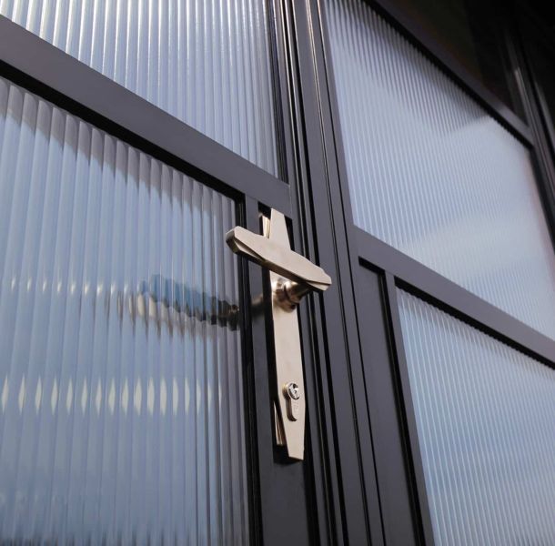 Close up view of a hertiage french door in manchester