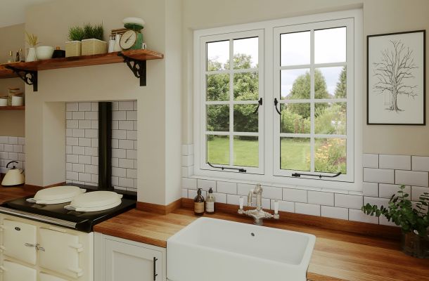 kommerling flush windows in a kitchen with georgian bar