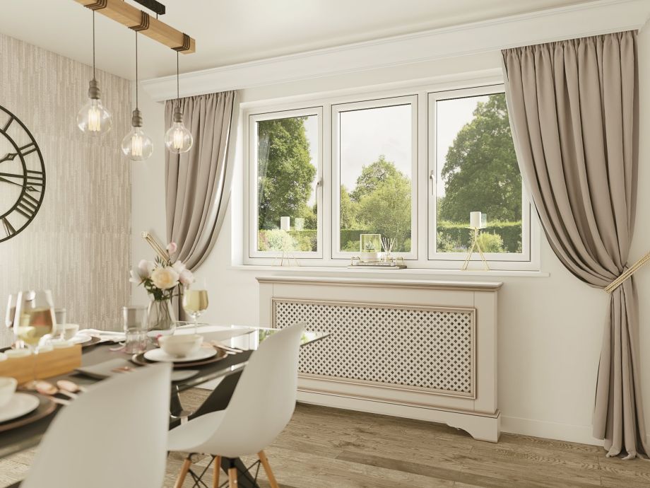 Traditional flush sash window in bright dining room