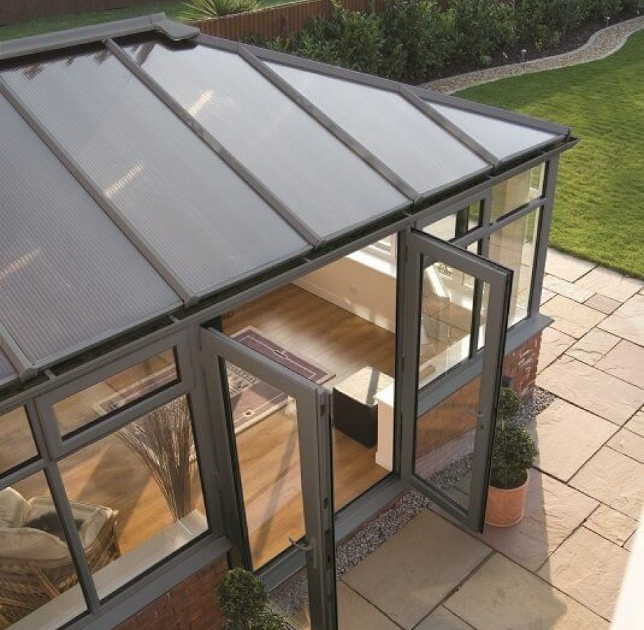 birdseye view of a polycarbonate conservatory roof.