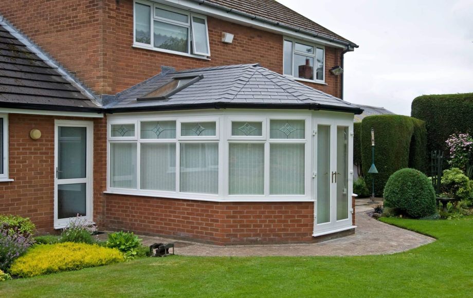 External view of a guardian warm roof with a skylight.