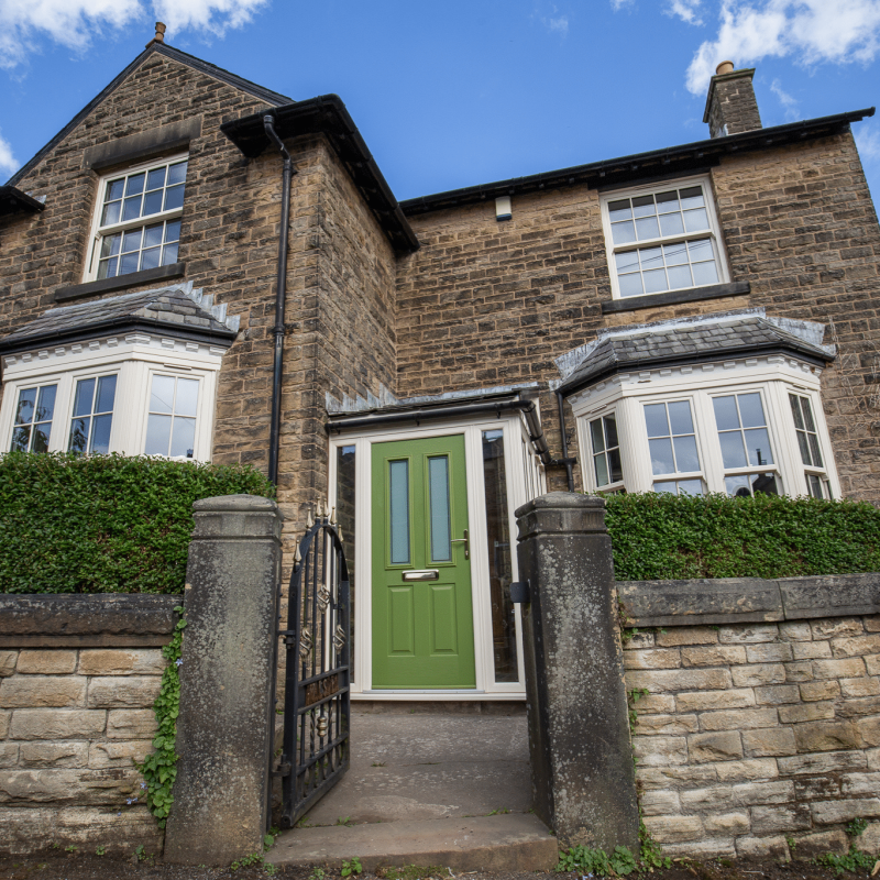 vertical sliding windows & solidor ludlow in forest green