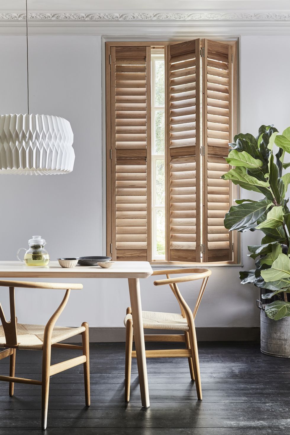 wooden blinds on windows