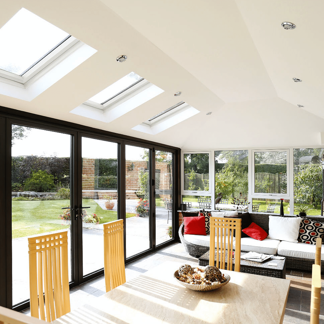 Open plan kitchen and dining room within Guardian Warm Roof conservatory