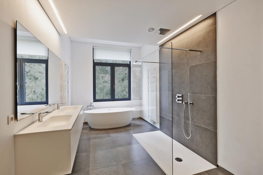 obscure glass in an aluminium window located in a modern bathroom.