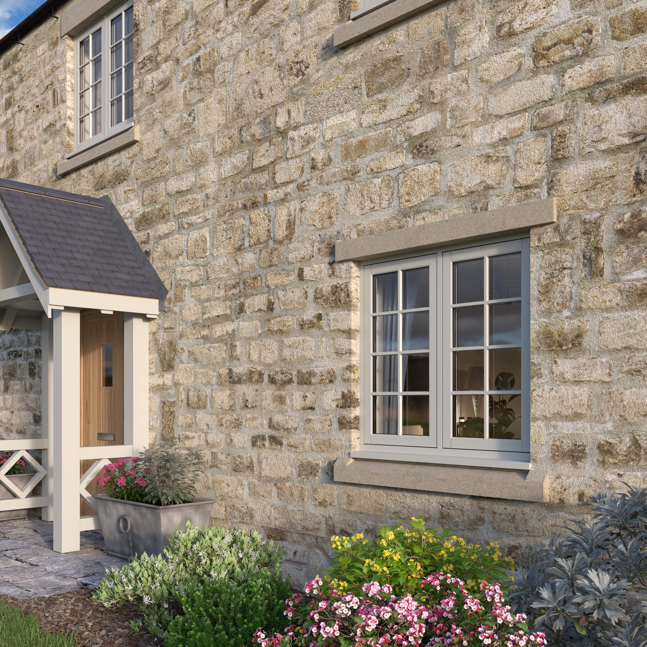 Heritage flush windows in stone cottage