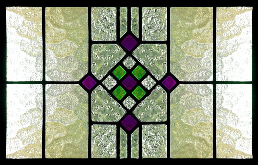 Stained glass design with green and purple