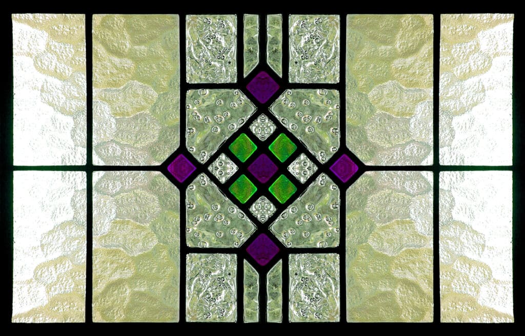 Stained glass design with green and purple