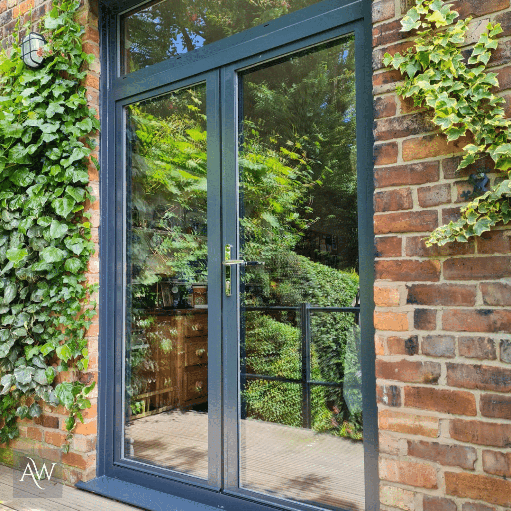 a set of closed french patio doors in grey