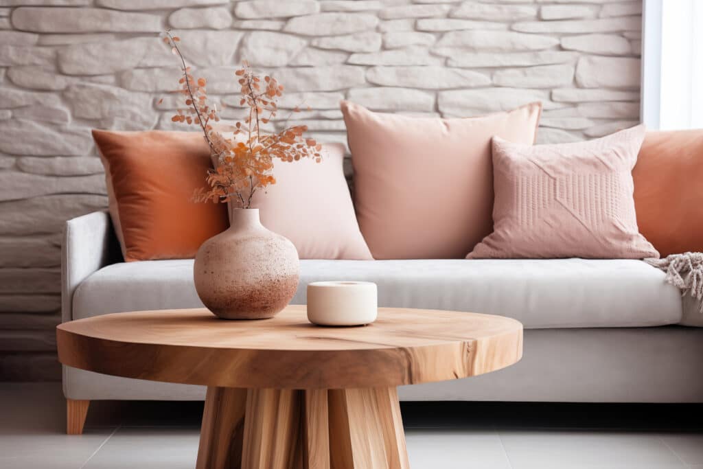 peach fuzz coloured soft furnishings